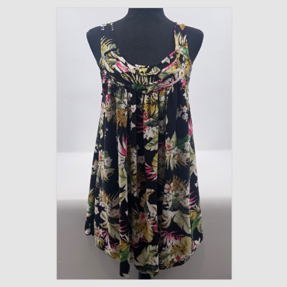Rip Curl Dress Women XS Black Floral Sleeveless Tropical Rayon Relaxed Fit Beach